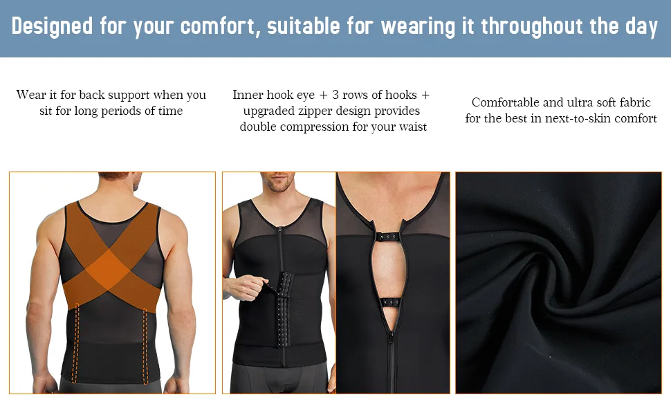 TAILONG Body Shaper Compression Shirts for Men Tummy Control Shapewear Tank Top Large Black - product information 18