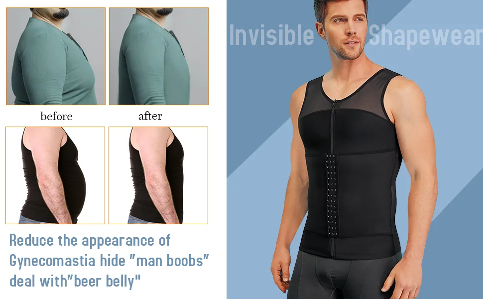 TAILONG Body Shaper Compression Shirts for Men Tummy Control Shapewear Tank Top Large Black - product information 20
