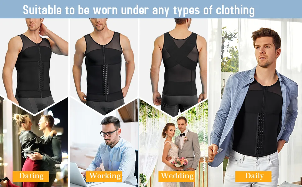 TAILONG Body Shaper Compression Shirts for Men Tummy Control Shapewear Tank Top Large Black - product information 21