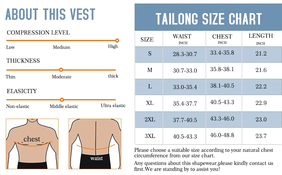 TAILONG Body Shaper Compression Shirts for Men Tummy Control Shapewear Tank Top Large Black - product information 22