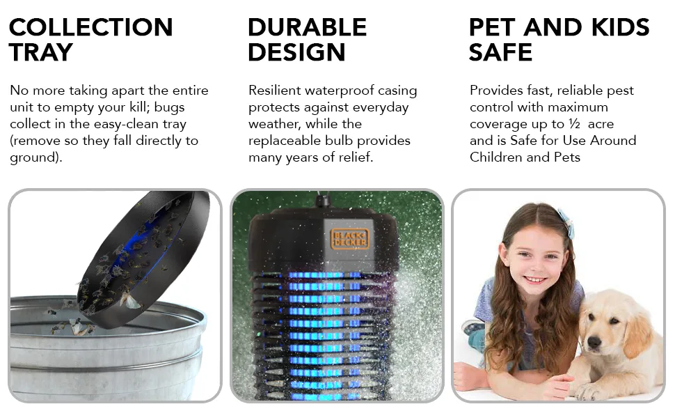 BLACK+DECKER Bug Zapper- Mosquito Repellent Outdoor & Fly Traps for Indoors- Mosquito Killer & Fly Zapper - Gnat & Moth Traps for Home, Deck, Garden, Patio & More - Img 3