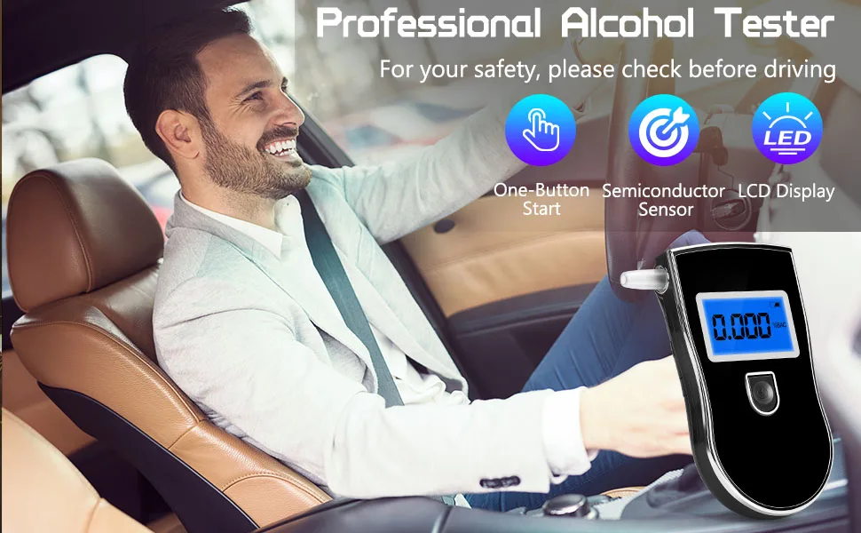 Alcohol Breathalyzer, Professional Grade Accuracy Alcohol Breath Tester for BAC Testing, Portable Blood Alcohol Tester with 20 Mouthpieces & Digital Blue LCD Display for Personal Home Use Black - product information 1