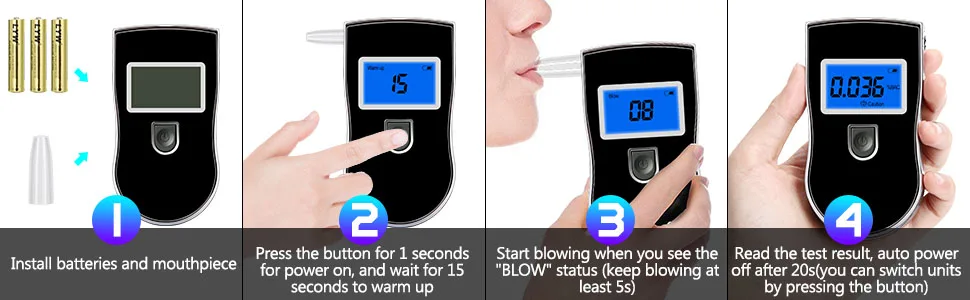 Alcohol Breathalyzer, Professional Grade Accuracy Alcohol Breath Tester for BAC Testing, Portable Blood Alcohol Tester with 20 Mouthpieces & Digital Blue LCD Display for Personal Home Use Black - product information 3