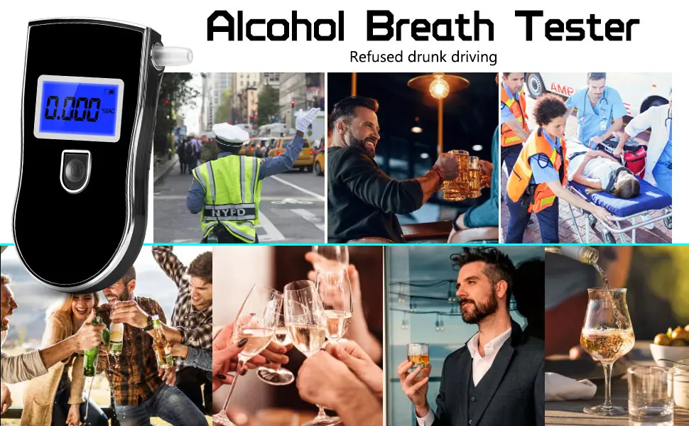 Alcohol Breathalyzer, Professional Grade Accuracy Alcohol Breath Tester for BAC Testing, Portable Blood Alcohol Tester with 20 Mouthpieces & Digital Blue LCD Display for Personal Home Use Black - product information 5