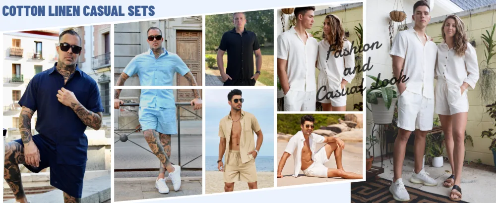 COOFANDY Men 2 Piece Linen Set Casual Short Sleeve Shirt and Short Beach Set Adult X-Large White - product information 23