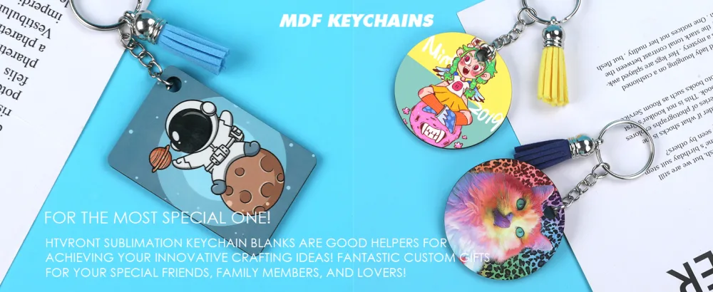HTVRONT Sublimation Keychain Blanks Bulk - 120Pcs Sublimation Blanks Keychain with Blue Protective Film - MDF Rectangle Keychain with Tassels - Heat Transfer Keychain Blanks Double Sided - sublimation blank keychain