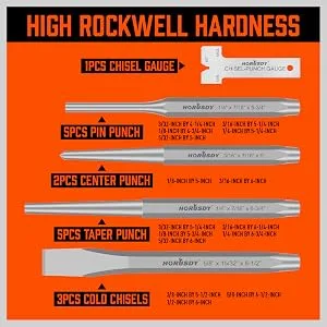 HORUSDY 16-Piece Punch and Chisel Set, Including Taper Punch, Cold Chisels, Pin Punch, Center Punch - 97398-1