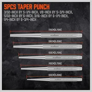HORUSDY 16-Piece Punch and Chisel Set, Including Taper Punch, Cold Chisels, Pin Punch, Center Punch - 97398-6