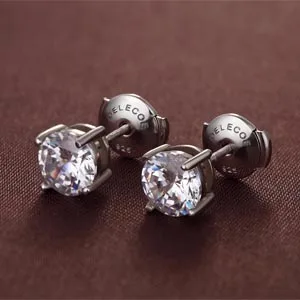 2 Paris Sterling Silver Locking Earring Backs Replacements for Diamond Studs, 18K White Gold Plated Screw Earring Backs, Secure Hypoallergenic Secure Earring Backs, No Fading Comfort Earring Backs - earring backs
