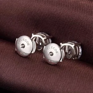 2 Paris Sterling Silver Locking Earring Backs Replacements for Diamond Studs, 18K White Gold Plated Screw Earring Backs, Secure Hypoallergenic Secure Earring Backs, No Fading Comfort Earring Backs - locking earring backs