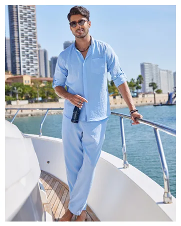 COOFANDY Men's 2 Piece Linen Shirts Sets Summer Beach Long Sleeve Casual Button-Down Shirts with Sleeve Tabs Pants Outfits 01-white X-Large - mens linen set 2 piece
