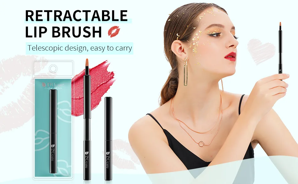 DUcare Lip Brush Retractable Professional Lipstick Brush Travel Portable Vanity lip scrub brush Gloss Makeup Brush Tool (Black) - ducare