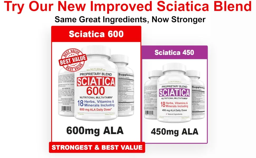 Sciatica Nutritional Blend with 450 mg Alpha Lipoic Acid - Lower Lumbar Sciatic, Back, Hip, Thigh, Leg, Foot - Maximum Strength Natural Vitamins - 90 Capsules - sciatica