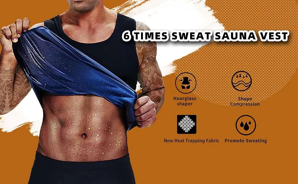 BODYSUNER Sauna Sweat Vest Workout Tank Top Waist Trainer for Men Compression Workout Enhancing Vest Blue L/XL - men vest