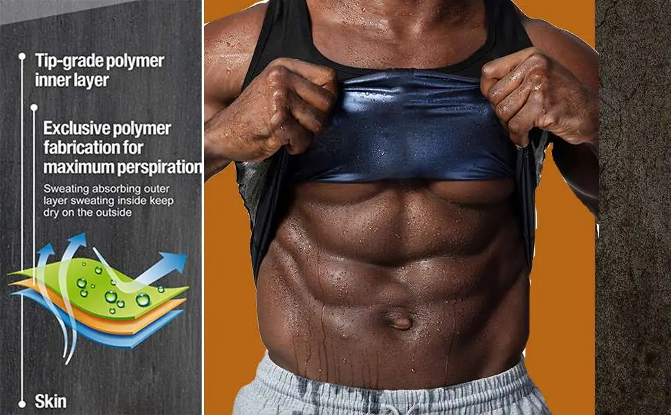 BODYSUNER Sauna Sweat Vest Workout Tank Top Waist Trainer for Men Compression Workout Enhancing Vest Blue L/XL - sauna suit