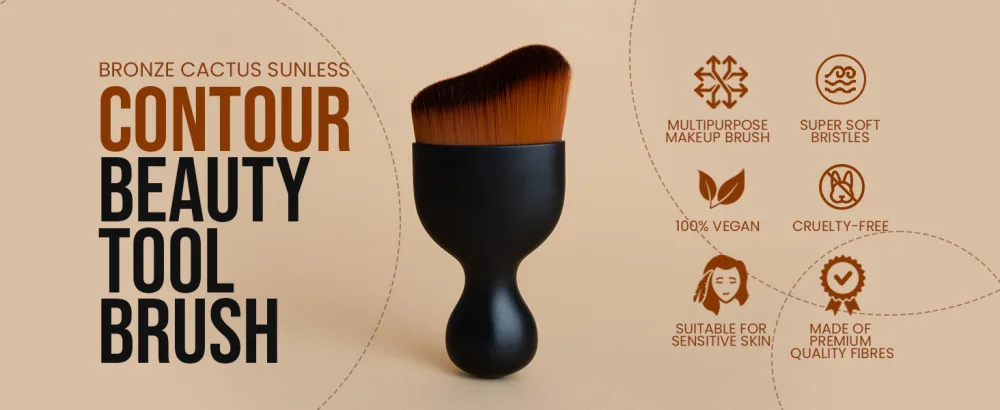 Bronze Cactus Flat Top Kabuki Makeup Blending Brush, Premium Quality Synthetic with Super Soft Bristles, Non-Absorbent Material, Multipurpose Cosmetic Makeup Brush, Self Tanning Applicator Brush - tool brush makeup brush Face Boby Brush