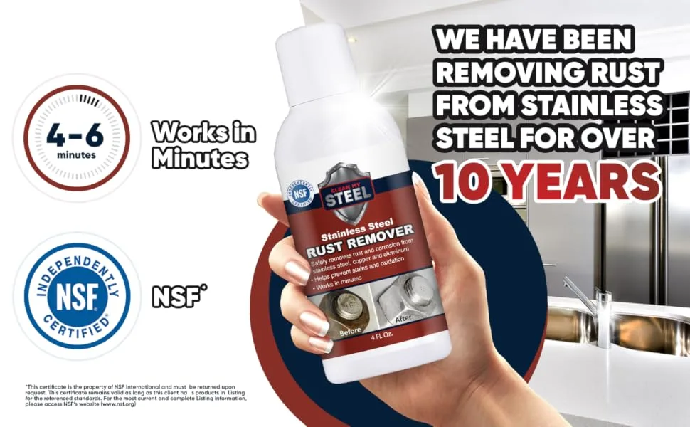 CLEAN MY STEEL Premium Stainless Steel Cleaner and Rust Remover Transform Your Rusty Steel into a Shining Beauty (4 oz) - Remove Rust for 10 Years NSF certified non toxic