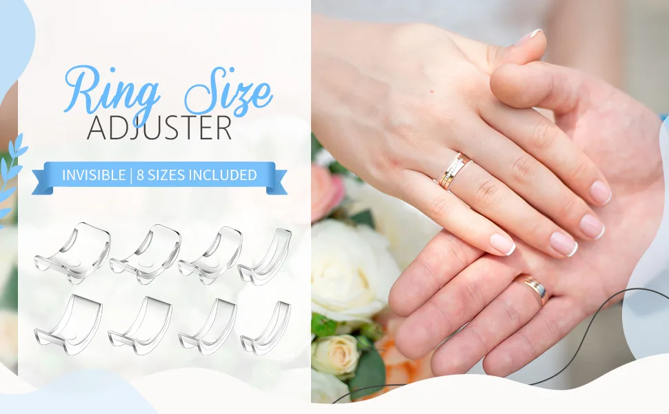 Ring Size Adjuster Invisible Ring Size Adjuster for Loose Rings Ring Adjuster Size Fit Any Rings Ring Guard Reducer, 8 Sizes (16 Pieces) - product information 2