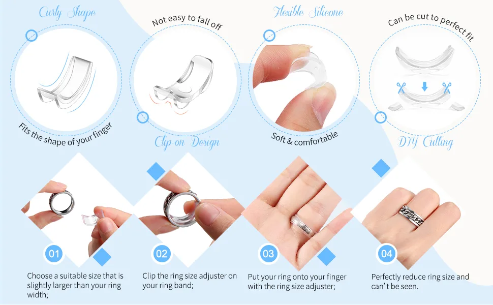 Ring Size Adjuster Invisible Ring Size Adjuster for Loose Rings Ring Adjuster Size Fit Any Rings Ring Guard Reducer, 8 Sizes (16 Pieces) - product information 3