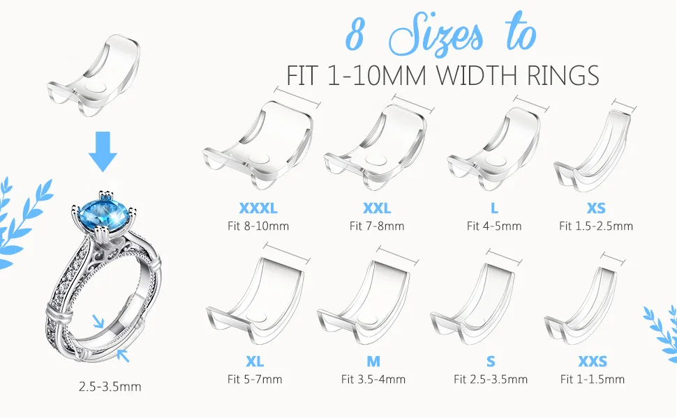 Ring Size Adjuster Invisible Ring Size Adjuster for Loose Rings Ring Adjuster Size Fit Any Rings Ring Guard Reducer, 8 Sizes (16 Pieces) - product information 5