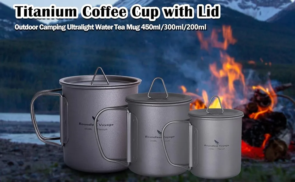 Boundless Voyage Titanium Cup with Lid Outdoor Camping Ultralight Water Tea Coffee Mug 200ML/300ML/450ML (300ml (10fl oz)) - product information 2
