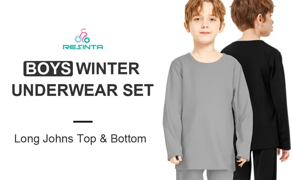 Resinta Boys' Fleece Lined Thermal Underwear Set Winter Kids Top & Long Johns Base Layer Shirt & Pants for Boys Large Grey - product information 1
