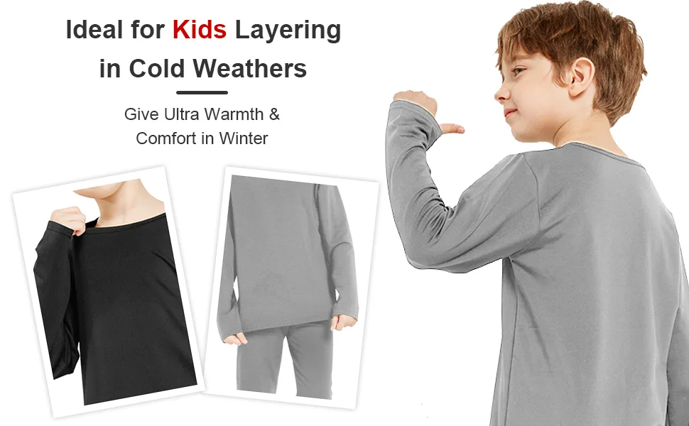 Resinta Boys' Fleece Lined Thermal Underwear Set Winter Kids Top & Long Johns Base Layer Shirt & Pants for Boys Large Grey - product information 3
