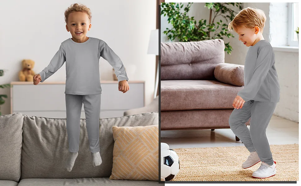 Resinta Boys' Fleece Lined Thermal Underwear Set Winter Kids Top & Long Johns Base Layer Shirt & Pants for Boys Large Grey - product information 4