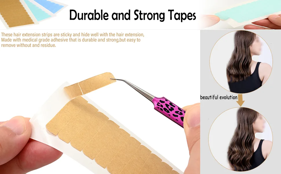 EHDIS Hair Extension Tape Tabs, 9 Sheets Double Sided Replacement Tape Adhesive Hair Extension Tapes with 2PCS Glue Remover Scraper Tool Set (TypeA) - hair extension tools
