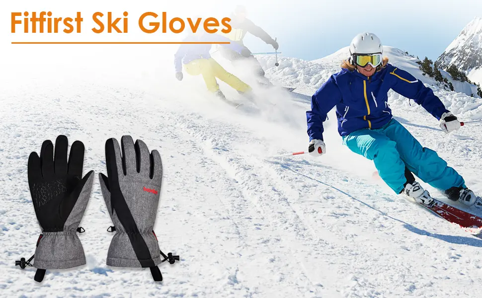 Fitfirst Ski Gloves,Waterproof Snow Gloves Windproof Winter Touchscreen Gloves Men Women Grey Large - fitfirst ski gloves