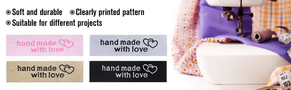 120 Pieces Personalized Sewing Labels Sew on Clothing Labels Handmade Interlocking Heart Pattern Label Tags for Handmade Items Clothes (White) - product information 2