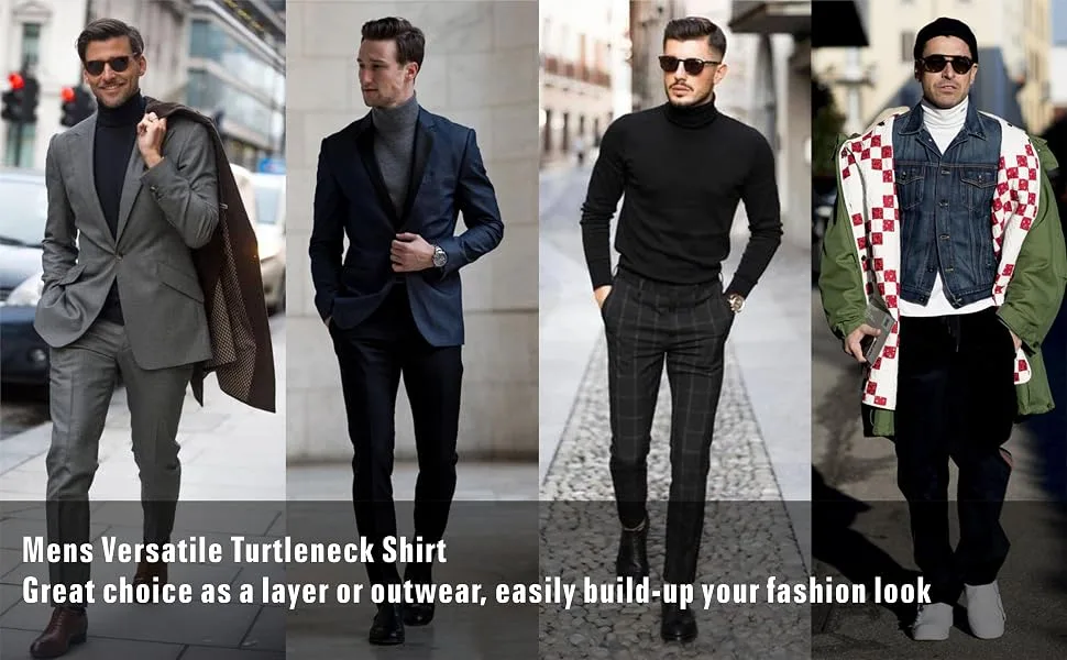 TAPULCO Men Turtleneck Long Sleeve Knitted Pullover Basic Slim Fit Casual Soft Comfy T Shirts Medium Ivory - occasions