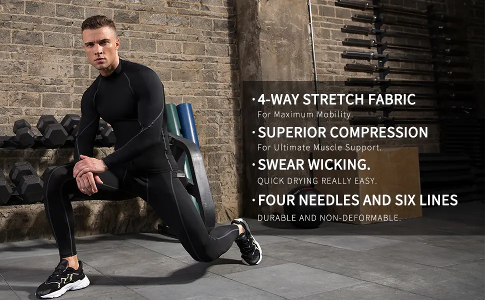 Men's Compression Shirts Long Sleeve Athletic Workout Tops Gym Undershirts Active Sports Baselayers Black Medium - product information 13