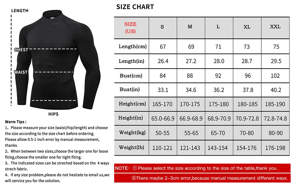 Men's Compression Shirts Long Sleeve Athletic Workout Tops Gym Undershirts Active Sports Baselayers Black Medium - product information 15