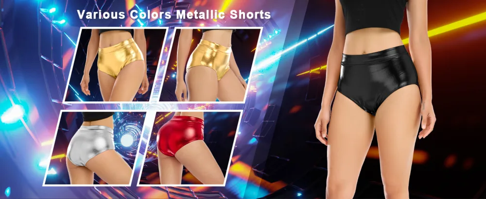 Kepblom Womens Shiny Metallic Booty Shorts High Waisted Rave Bottoms for Dance Festival Small Gold - rave bottoms