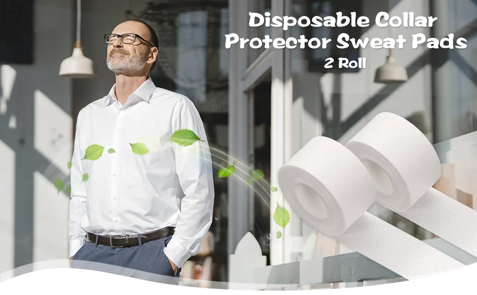 2 Roll Disposable Collar Protector Sweat Pads, Self-adhesive Shirt Collar Protector Comfortable Collar Sweat Pads Shirt Neck Liner Invisible Protector Hat Sweat Liner Against Sweat Stains - sweat pads