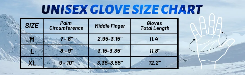 Unisex Waterproof Touchscreen Ski Gloves for Men Women, 3M Thinsulate Winter Snow Gloves with Pocket Black Medium - Size Chart