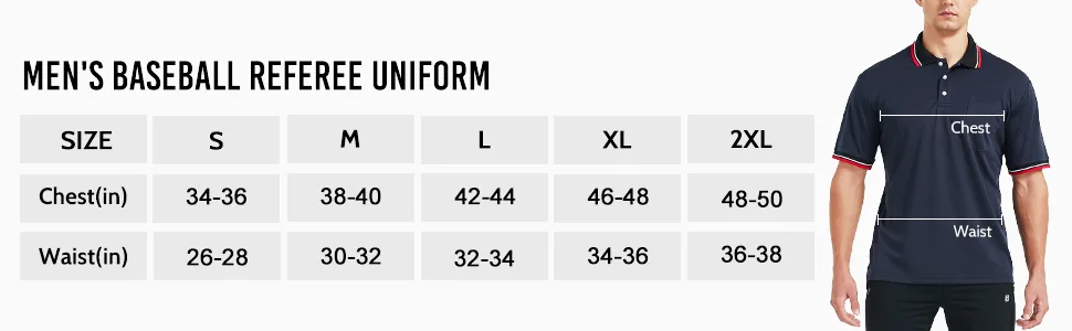 FitsT4 Short Sleeve Polo Shirt Baseball/Softball Umpire Jersey/Referee Uniform - Sized for Chest Protector Black Medium - size chart