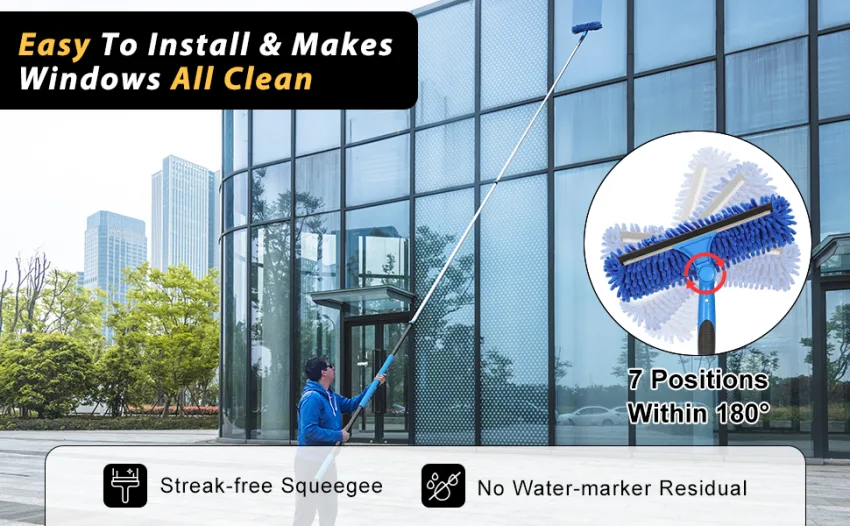 20 Foot High Reach Duster Kit with 5-12 Ft Extension Pole, Window Squeegee with Scrubber, Cobweb Duster Spider Web Brush, High Ceiling Fan Duster for Cleaning High Window, Ceiling Fan, Interior Roof - product information 3