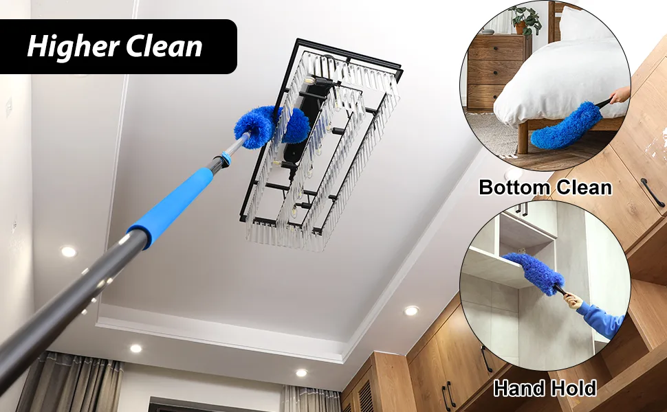 20 Foot High Reach Duster Kit with 5-12 Ft Extension Pole, Window Squeegee with Scrubber, Cobweb Duster Spider Web Brush, High Ceiling Fan Duster for Cleaning High Window, Ceiling Fan, Interior Roof - product information 4