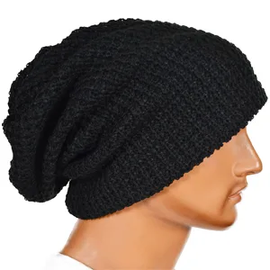 FORBUSITE Mens Slouchy Long Oversized Beanie Knit Cap for Summer Winter B08 Black - 08-2