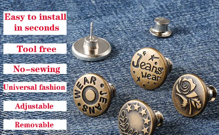 Adjustable Jeans Button Pins Instant, Zehhe 16 Sets Button Pins for Jeans No Sew Detachable Pants Waist Instant Button in Seconds DIY(17mm) - instant buttons