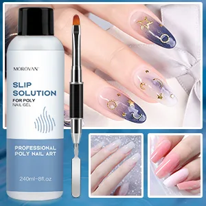 Morovan Slip Solution Poly Gel Big 8Oz 240ML Extension Nail Gel Slip Solution With Brush Anti-stick Gel Liquid Solution Bottle Cap as A Cup Poly Gel Solution Liquid Easy DIY Gel Solution at Home Clear - slip solution