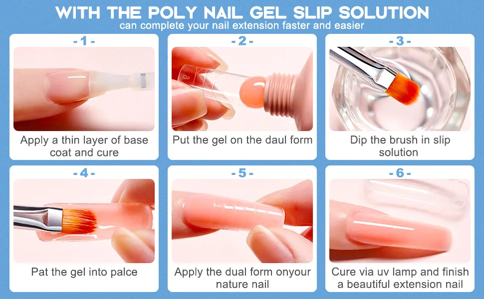 Morovan Slip Solution Poly Gel Big 8Oz 240ML Extension Nail Gel Slip Solution With Brush Anti-stick Gel Liquid Solution Bottle Cap as A Cup Poly Gel Solution Liquid Easy DIY Gel Solution at Home Clear - Slip Solution Poly Gel