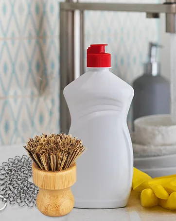 GAINWELL Stainless Steel Chainmail Scrubber Set Cast Iron Cleaner 4in with Wood Scrub Cleaning Brushes - product information 3