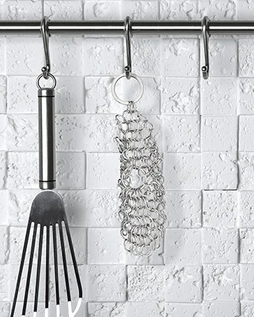 GAINWELL Stainless Steel Chainmail Scrubber Set Cast Iron Cleaner 4in with Wood Scrub Cleaning Brushes - product information 4