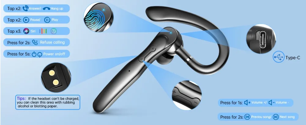 Bluetooth Headset Wireless Bluetooth Earpiece 5.3 Clear Call with 2 ENC Microphone, 80Hrs Ultra Long Playtime Hands-Free Earbuds for Driving/Business/Office, Compatible for IOS/Android Cellphone 2023 Bluetooth 5.3 Black - earpiece