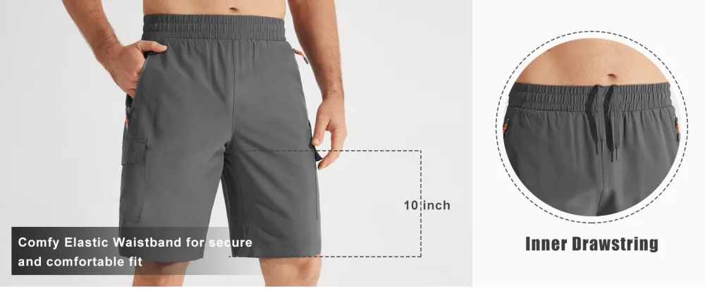 Libin Men's Hiking Cargo Shorts Lightweight Quick Dry Athletic Casual Shorts for Golf Outdoor Active Zipper Pockets Grey X-Large - product information 3