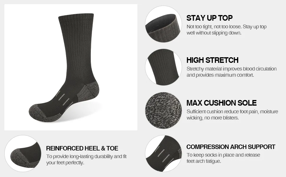 Heatuff Mens 6 Pairs Crew Athletic Work Socks Performance Cushion Moisture Wicking Socks A-white 6 Pairs - mens athletic crew socks