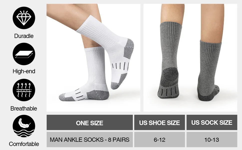 Heatuff Mens 6 Pairs Crew Athletic Work Socks Performance Cushion Moisture Wicking Socks A-white 6 Pairs - mens work crew socks